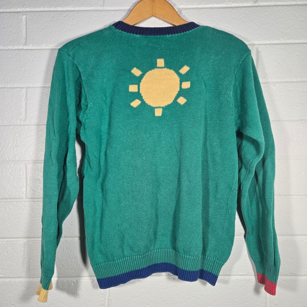 Vtg Novelty Sweater Cotton Ramie Large Umbrella Sun Colorblock Kidcore Retro 90s - Picture 6 of 6